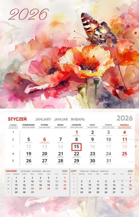 Kalendarz ścienny jednodzielny z wypukłą główką na 2026 R14