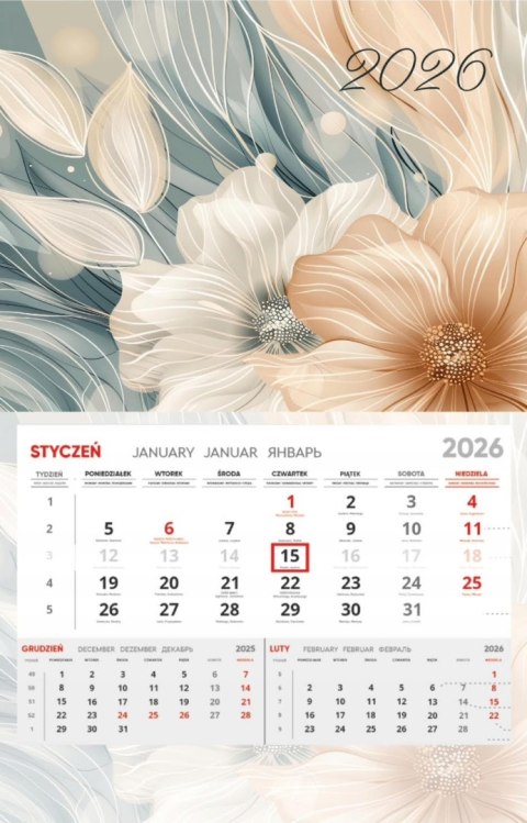 Kalendarz ścienny jednodzielny z wypukłą główką na 2026 T04