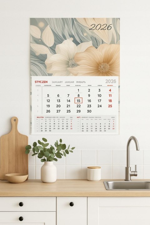 Kalendarz ścienny jednodzielny z wypukłą główką na 2026 T04