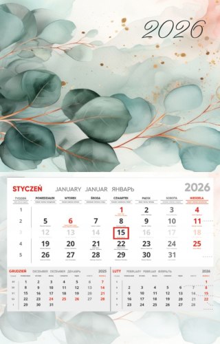 Kalendarz ścienny jednodzielny z wypukłą główką na 2026 T15
